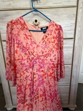 DKNY Coral Pink Floral Dress